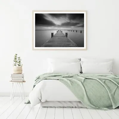 Wooden Pier Over Lake B&W View Print Premium Poster High Quality Choose Sizes • $31.90