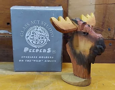 Peepers Eyeglass Holder Wooden Carved Moose Head  • $12.50