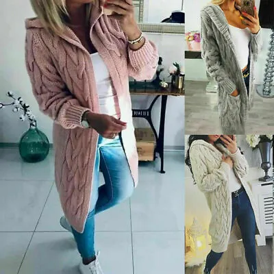 £18.90 • Buy New Womens Chunky Cable Knitted Oversized Longline Hooded Cape Ladies Cardigan