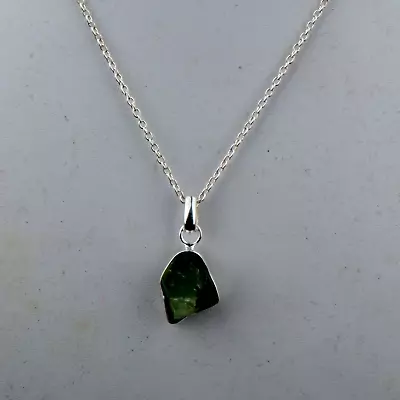 Moldavite Necklace Raw Green Gemstone 925 Silver Authentic Meteorite Necklace • £75.07