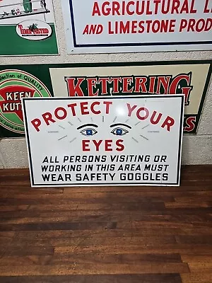 Original Vintage Steel 20 X 12  Protect Your Eyes Shop Safety Sign WEAR GOGGLES • $100