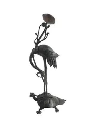 $152 • Buy Vintage Bronze Crane On A Dragon Turtle Candle Holder Bixi