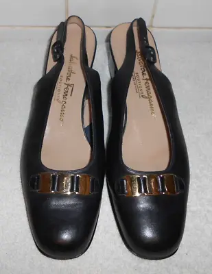 Salvatore Ferragamo Women's Navy Leather Open Back Shoes Size UK 6/US 8.5 • £49.99