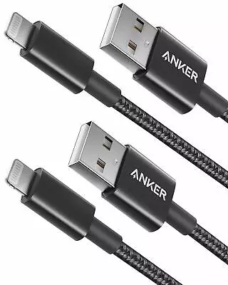 Anker 2-Pack 1.8m Lightning Cable Double-Braided Pre-Nylon MFi-Certified Black • £18.99