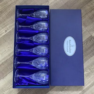 £95 • Buy Set Of 6 Royal Doulton Fine Lead Crystal Juliette Cut Pattern Wine Glasses BOXED