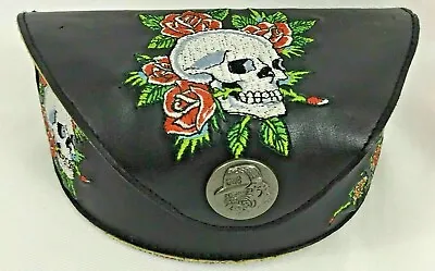Ed Hardy Leather Eye Glass Case Embroidered Skull Roses Embellished Close 6.5  • $31.20