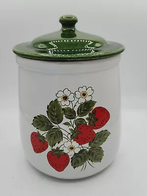 LARGE Vintage McCoy Pottery Strawberry Country LCC Canister With Lid 10  Tall • $39