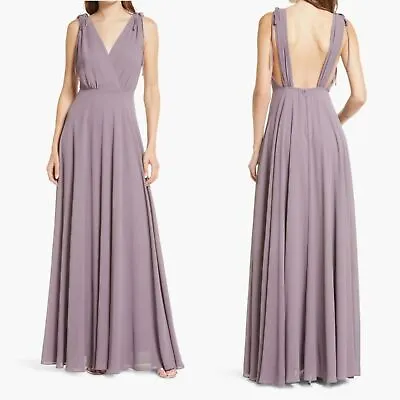 NEW Lulu's V Neck Chiffon Maxi Gown In Dusty Purple M Bridesmaid Wedding Guest • £48.21
