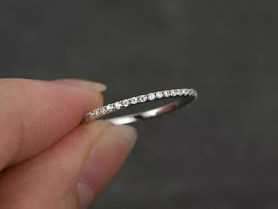 Full Micro Pave Thin Band Dainty Stacking Ring Wedding Band 14K Gold Plated • $97.49