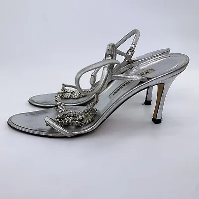 Manolo Blahnik Silver Jeweled Strappy Heels Size 38 • $55.02