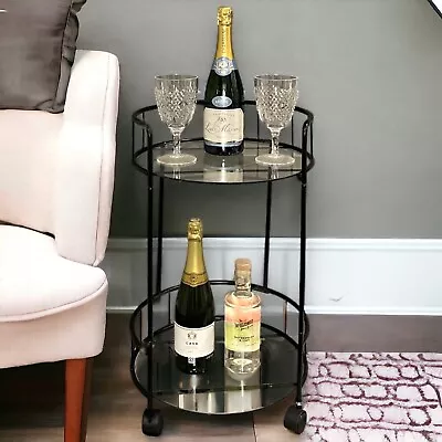 NEW Drinks Trolley With Glass Shelves Mini Bar Cocktail Table Drink Table • £32.99