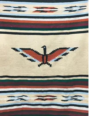 Mexican Blanket Vintage Style Thunderbird Eagle Tan Khaki Brown XL Yoga Saltillo • $44.95
