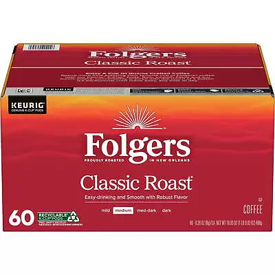 Folgers Classic Roast K-Cup Pods Medium Roast Coffee 60 Count Black Coffee • $26.30