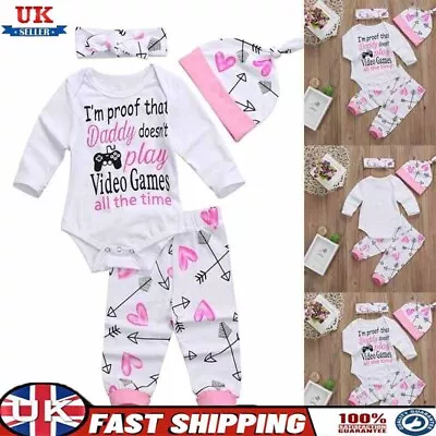 Baby Newborn Infant Girl Clothes Romper Tops Jumpsuit Pants Headband Outfits Set • £11.89