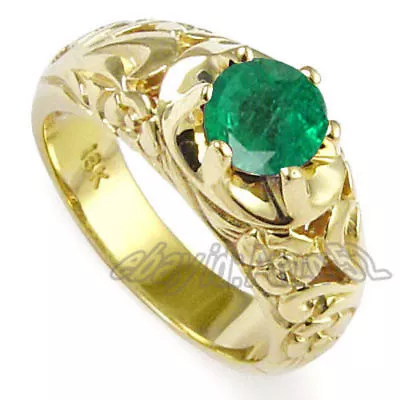 Men's Solid 18k Yellow Gold Natural Columbian Emerald ROCOCO Design Ring • $1995