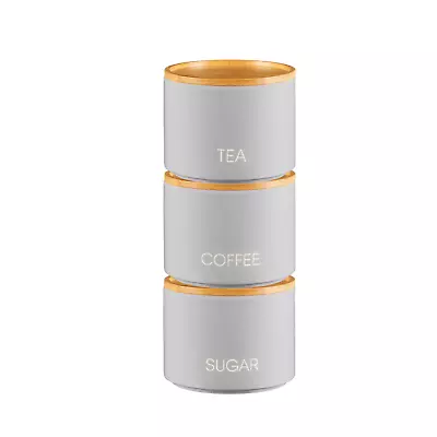 Ceramic Stackable Canister Coffee Tea Sugar Bamboo Lid Kitchen Jar Storage H26cm • £19.98