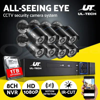 UL-tech CCTV Home System Security Camera 8CH DVR HD Outdoor IP Day Night 1TB • $211.95