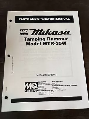 MULTIQUIP MTR-35W Jumping Jack RAMMER PARTS OPERATION INSTRUCTION MANUAL Mikasa • $21.99