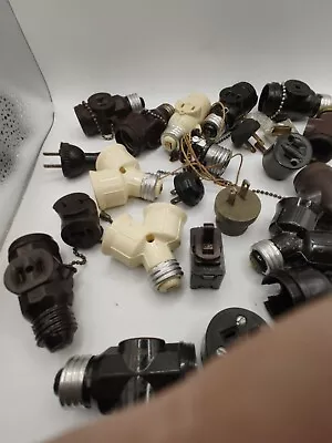 22 Pc. Antique & Vintage Lighting Electrical Lot Sockets Light Switches Plugs • $24.50