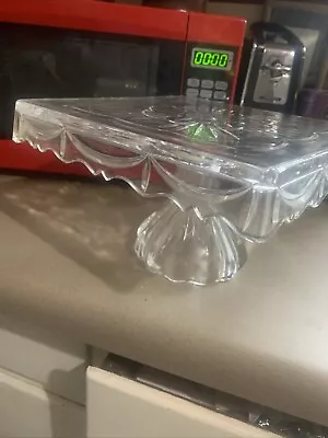 Vintage Pressed Clear Glass Square Cake Stand Plate 10” Square Heavy 7 Pounds • $49