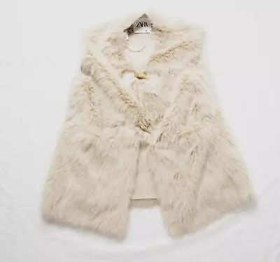 Zara Women's Faux Fur Toggle Sleeveless Vest LV5 Beige Small NWT • $56.99