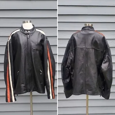 Vintage 90s Y2k Black Orange White Arm Stripes Racer Racing Moto Grunge Jacket • $149.99