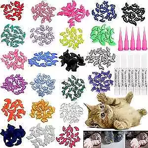  100pcs Cat Nail Caps Cat Claw Caps Covers With Glue And Applicators Medium • $12.49