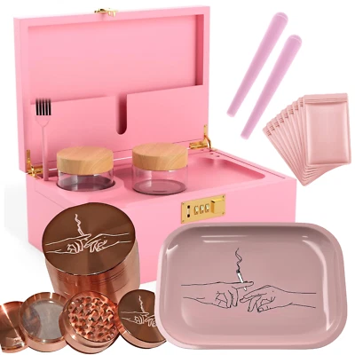 £39.99 • Buy Pink Stash Box With Lock: Includes Rolling Tray, Glass Jar + More