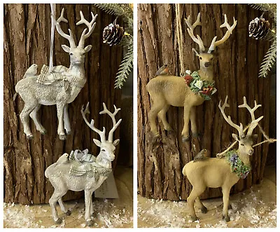 £12.39 • Buy Resin Stag Reindeer Grey White Christmas Tree Decoration Gisela Graham Woodland