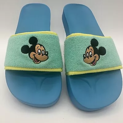 Mickey Mouse Slides Terry Cloth Blue Green Women Size 9 M • $15.99