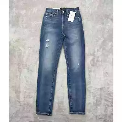 7 For All Mankind Jeans Womens 24 Blue Skinny Ankle High Waist Medium Wash Denim • $29.99