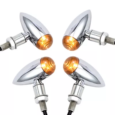 4x Of Chopper Motorcycle Mini Chrome Bullet Amber Turn Signals Lights Indicators • $30.70