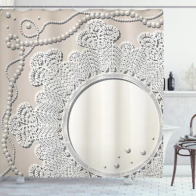 Vintage Shower Curtain Medallion Lace Ornate Pearl • £19.99