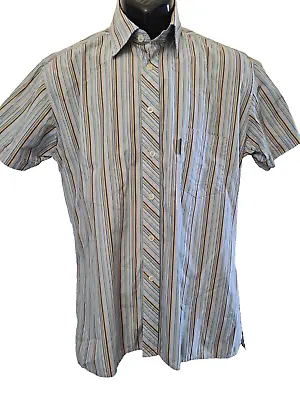 BEN SHERMAN Shirt Size Medium Striped Italian Cloth Slim Fit Short Sleeve • £11.99