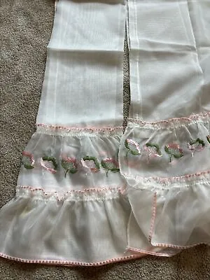 Vintage Retro Country Curtains Cafe Sheer White Pink Green 2 Panels/Valance • $12.50