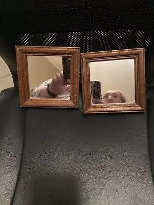 Vintage Homco Home Interiors Wooden Framed Small Mirrors Set Of 2 • $10