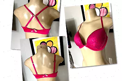 Pink Victoria's Secret Bra 36c Push Up Plunge Underwire Pink Sequin  Hlc • $12