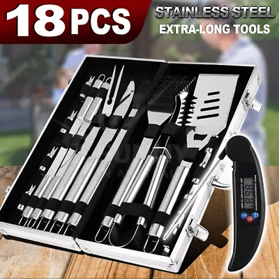 $43.88 • Buy 18PCS BBQ Tool Set Thermometer Barbecue Utensil Clamp Grill Tong Stainless Steel