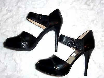 Michael Kors Black Leather Open Toe Heels Size 7 • $16.99