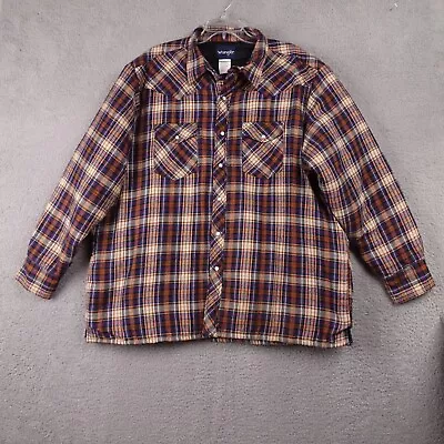 Wrangler Shacket Plaid Flannel Shirt Quilted Lined Western Pearl Snap Jacket XXL • $27.01