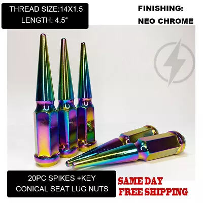 FIT FORD FUSION MUSTANG EDGE TRANSIT SPIKE LUG NUT 4.5’’ 14x1.5 NEO CHROME 20PC • $59.49