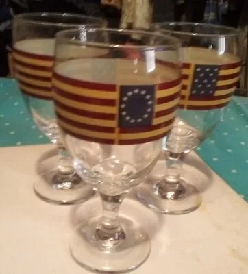  Libbey Patriotic Liberty Goblets  USA Colonial Flag Vintage Set Of 3 • $20