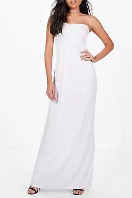 Womens Ladies Plain Sheering Gather Boobtube Strapless Bandeau Long Maxi Dress • £6.49