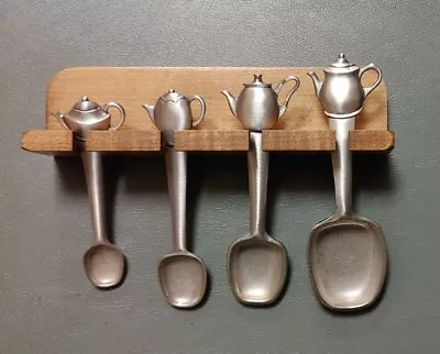 1994 Seagull Pewter Set Of 4 Teapot Measuring Spoons With Rack  • $19.99