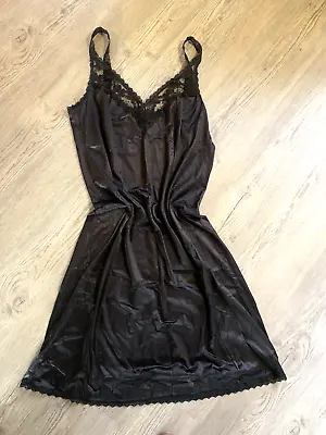 $15.33 • Buy Vintage Unbranded Silky Nylon Sz 38 Full Slip Sexy Black 38  Bust Slip Dress