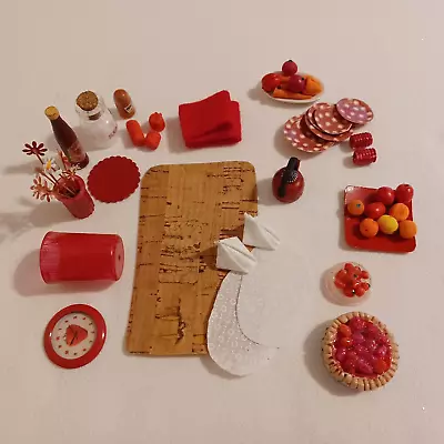 Red Kitchen Miniature Accessories Lot Food Clock Rug Teapot Fruit Vegetables • $30