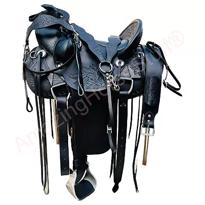 Premium Black Leather Western Wade Saddle With Tack Set & Bucking Rolls • $449