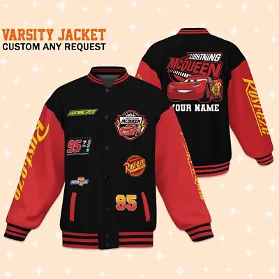 Personalize Lightning Mcqueen Black And Red Varsity Jacket Adult Varsity Jacket • $83.99