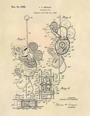 Mickey Mouse Climbing Toy Patent Art Print - Dolly Toy Company Walt Disney 589 • $12.77