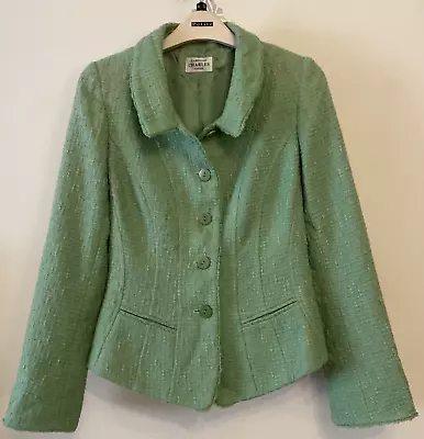 Ladies Caroline Charles London Size 10 Green Fitted Long Sleeved Jacket • £35